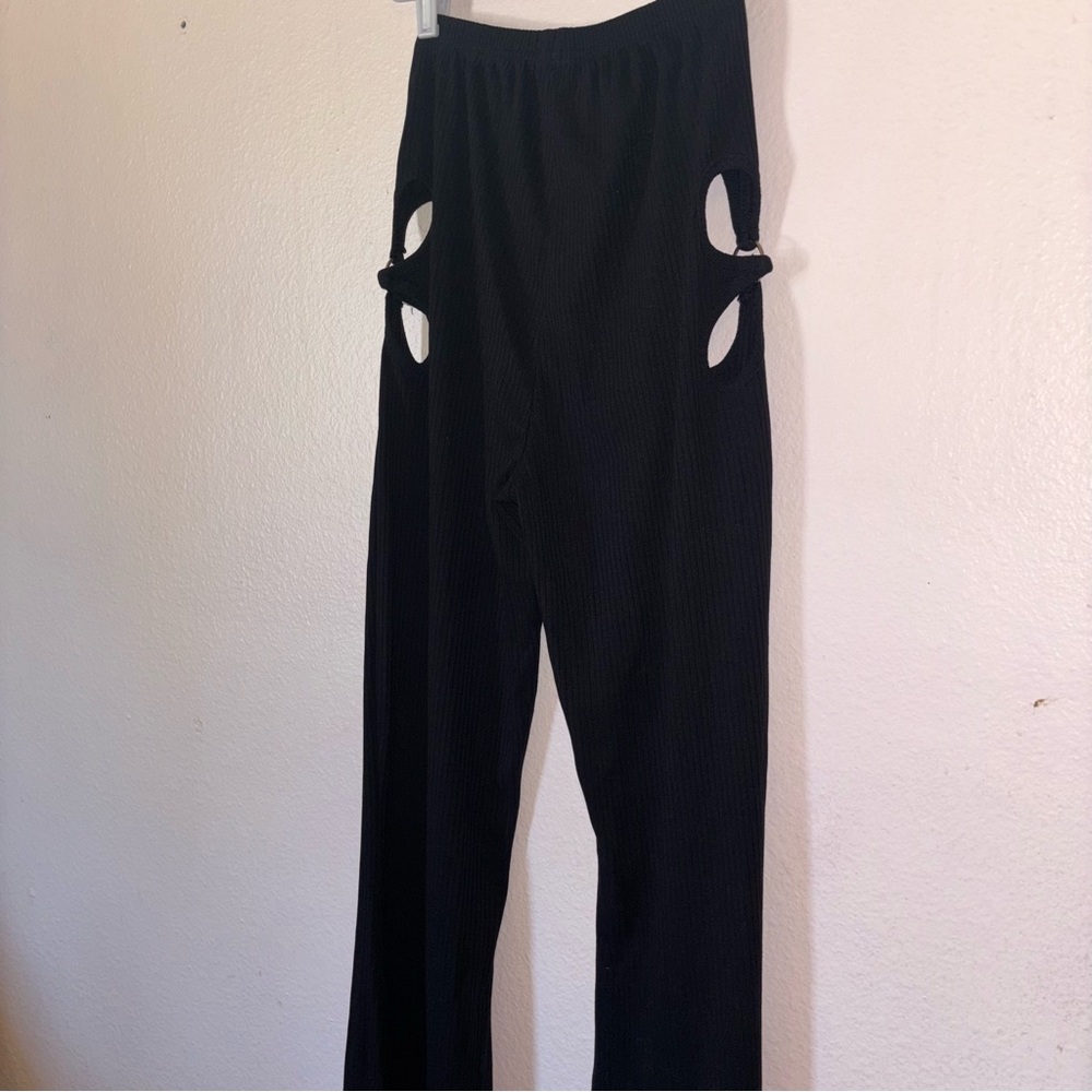 Black Women's Pants with Cut-Out Design On Hips, Flared Bottoms, Size S